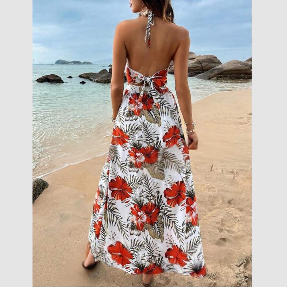 Boho floral print tie back maxi dress - Picture 3 of 5